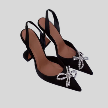 Rhinestone Bow Stilettos - Black - White