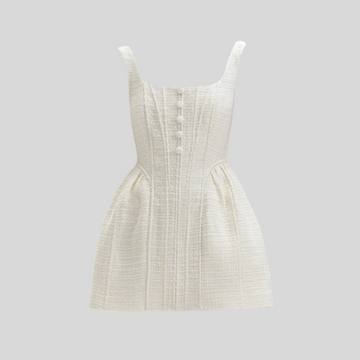 Textured Mini Dress with Tailored Bodice - Ivory