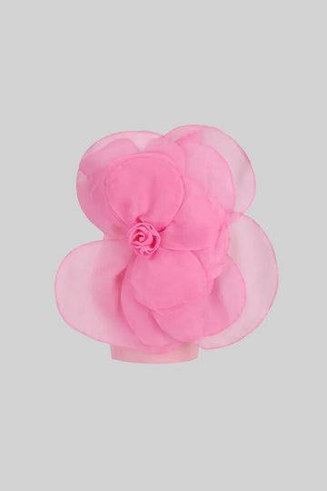 3D Voluminous Organza Floral Mini Dress - Pink - Blue - White