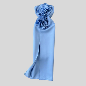 3D Sculpted Flowers Midi Dress - Blue
