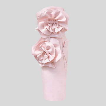3D Sculpted Flowers Midi Dress - Pink - Ivory