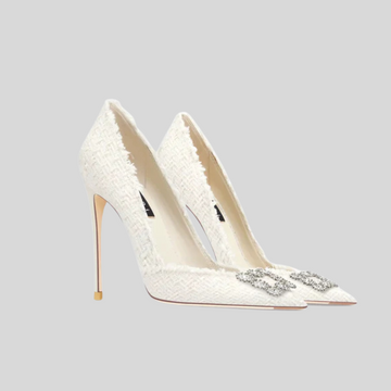 Weave Rhinestones High Heels - White