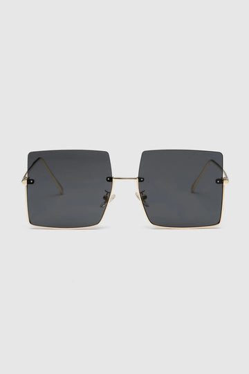 Rimless Oversized Square Sunglasses - Black - Orange - Silver - Blue Blue Tea