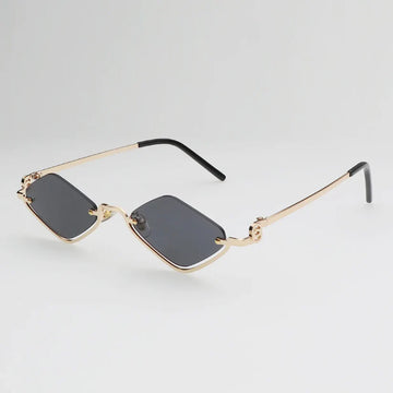 Geometric Sunglasses With Half Slim Gold Frame - Champagne - Black - Pink