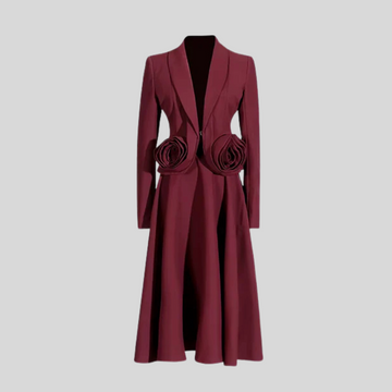 Elegant Lapel & High Waist Skirt Set - Burgundy