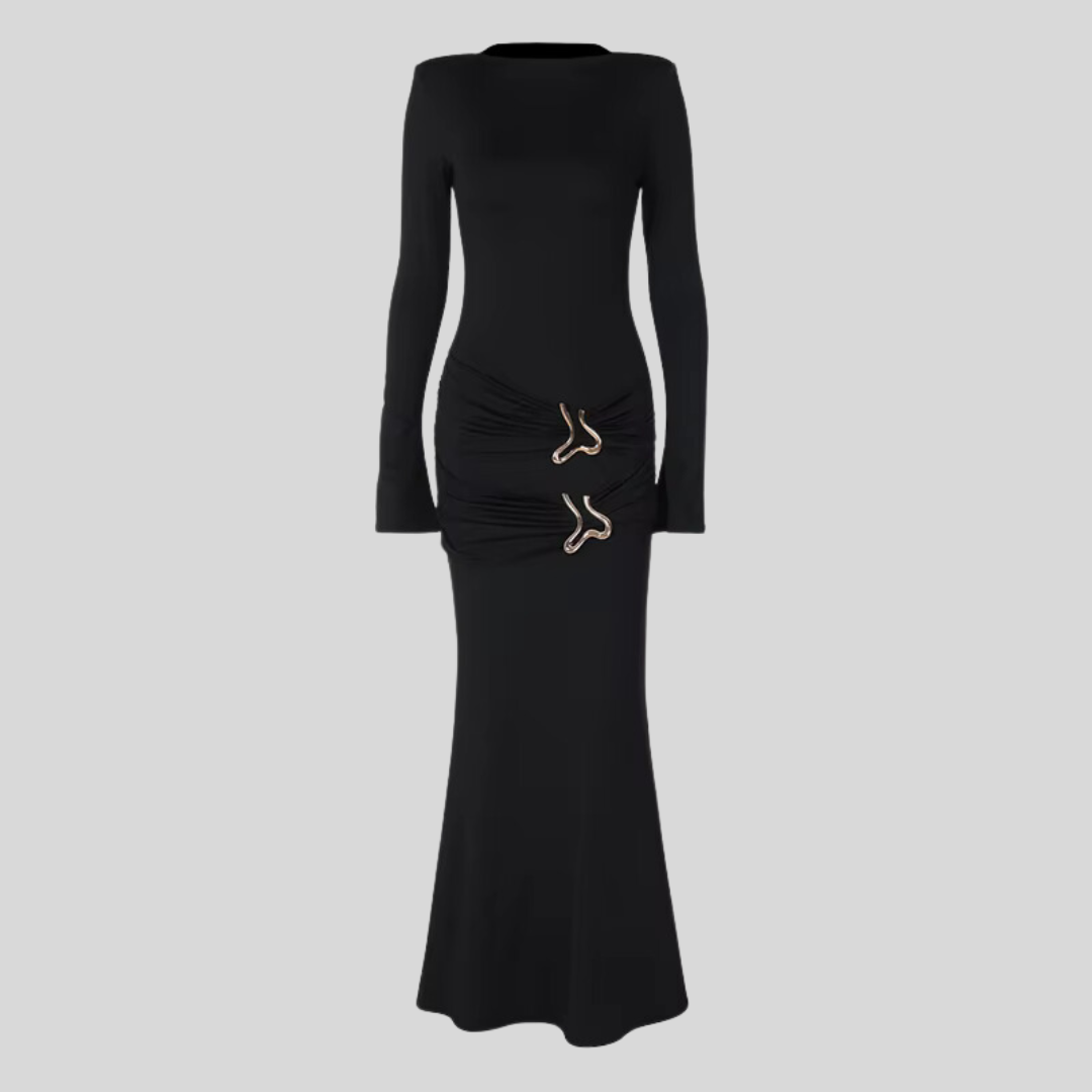 Long Sleeve High Waist Dress - Black