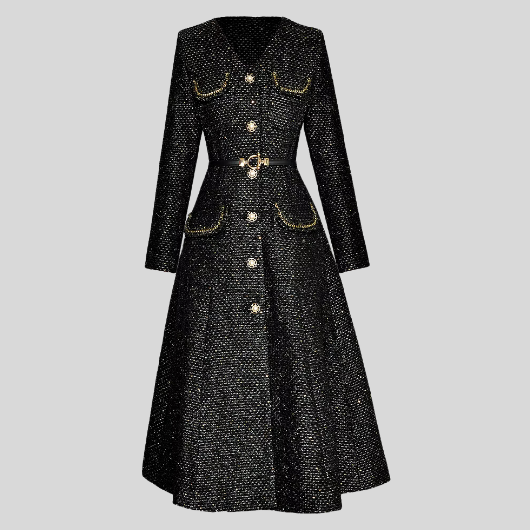 Long Sleeve Tweed Dress - Black