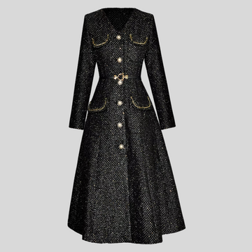 Long Sleeve Tweed Dress - Black