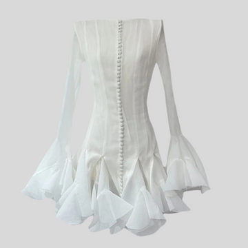 Elegant Silhouette Dress With Flared Sleeves And Hemline - White