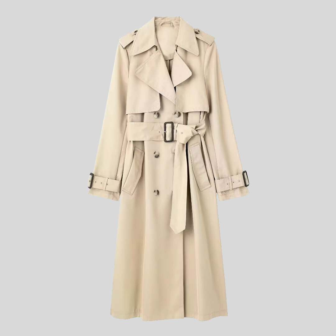 Elegant  Double-Breasted Trench Coat - Beige