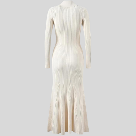 Elegant Knitted Long Sleeves Dress - Ivoire