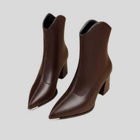 French Style Ankle Boots Vegan Leather - Black - Brown