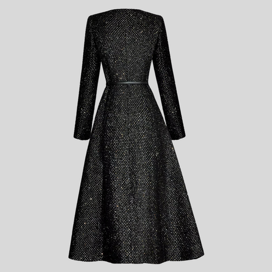 Long Sleeve Tweed Dress - Black