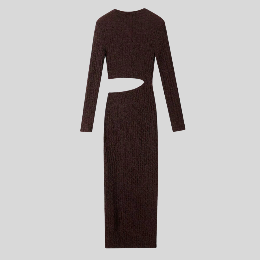 Long Sleeve Midi Dress - Burgundy - Brown - Black