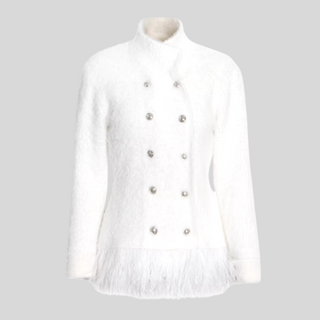 Elegant Stand Collar Jacket - White