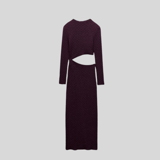 Long Sleeve Midi Dress - Burgundy - Brown - Black