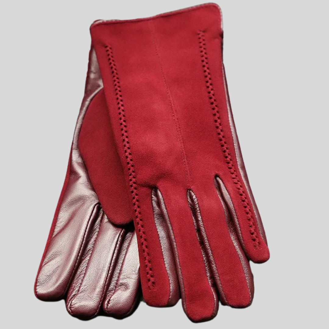 Elegant Gloves Suede Accents & Vegan Leather - Burgundy