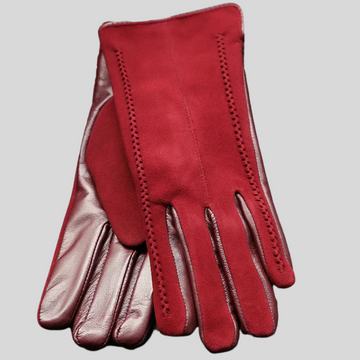 Elegant Gloves Suede Accents & Vegan Leather - Burgundy