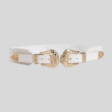 Vintage Vegan Leather Buckle Wide Elastic Belt - White