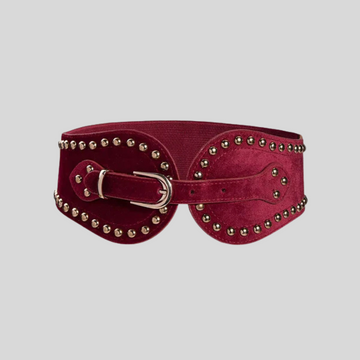 Chic Suede and Rivet Design Corset - Burgundy