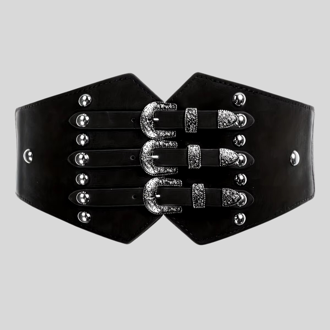 Wide Monochrome Elastic Vegan Leather Girdle Corset - Black