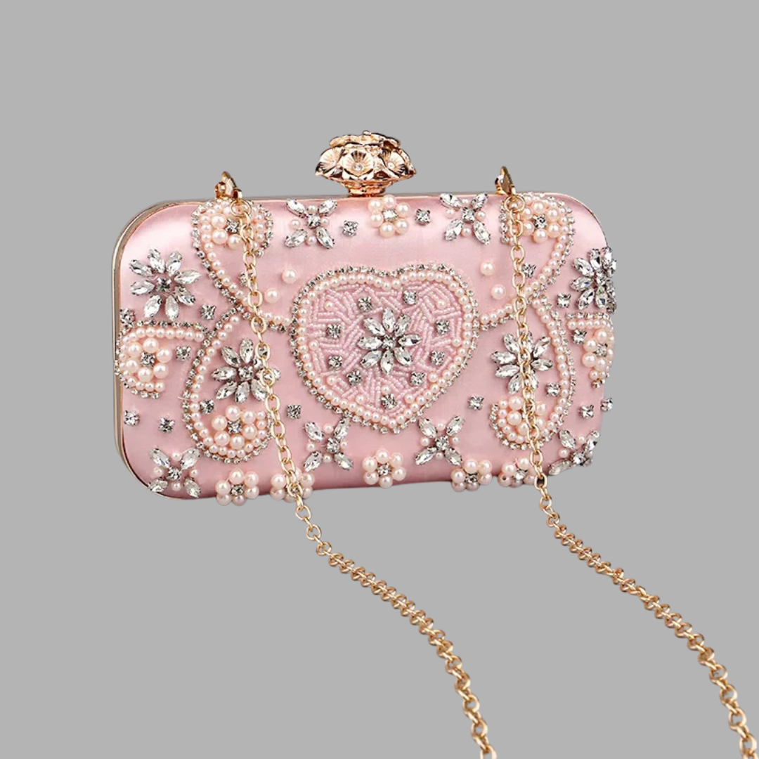 Crystals Hanbag With Rhinestone And Pearls - Pink
