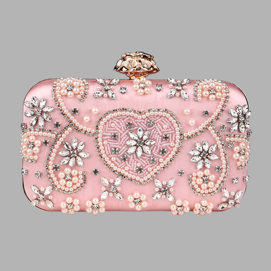 Crystals Hanbag With Rhinestone And Pearls - Pink