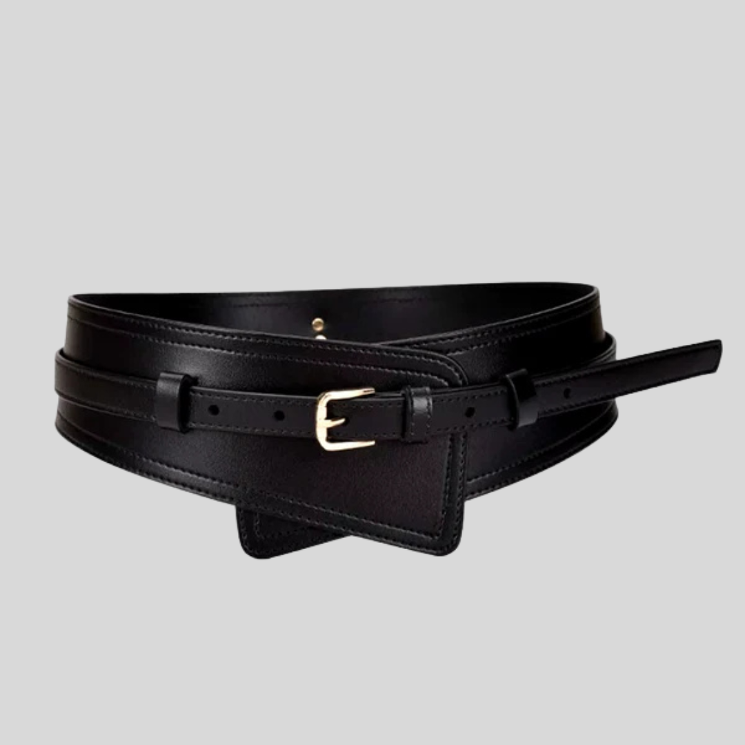 Wide Vegan Leather Corset Belt - Black