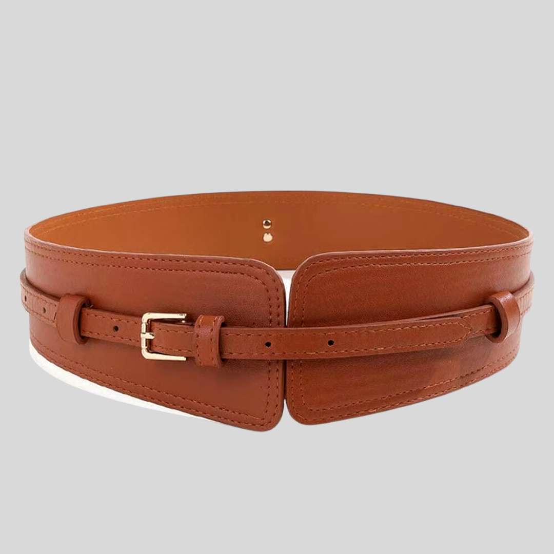 Wide Vegan Leather Corset Belt - Brown