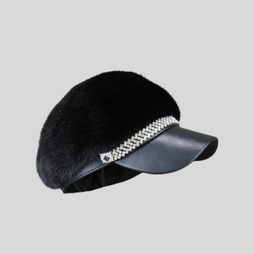 Luxury Real Mink Fur Hat Visor Cap - Black