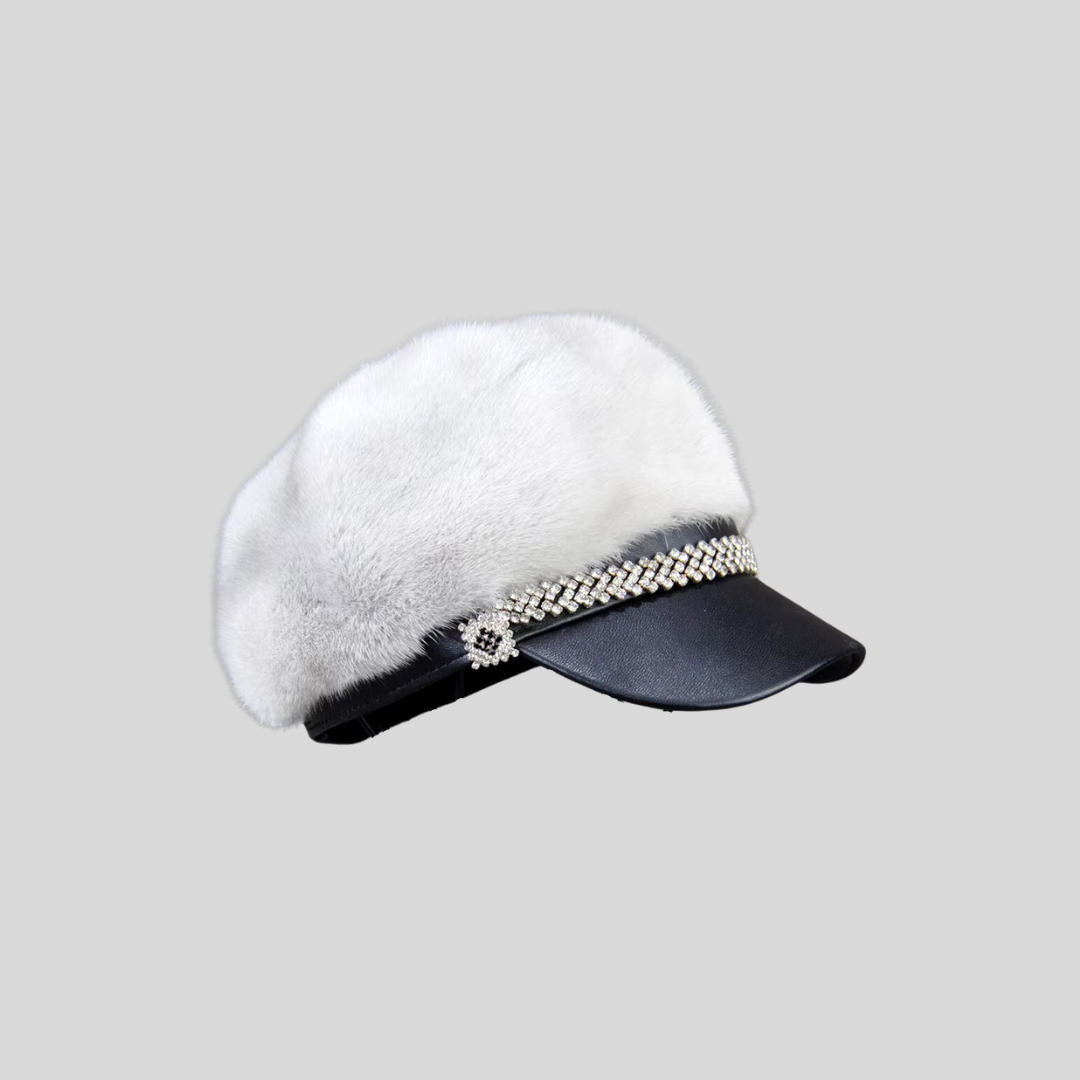 Luxury Real Mink Fur Hat Visor Cap - White