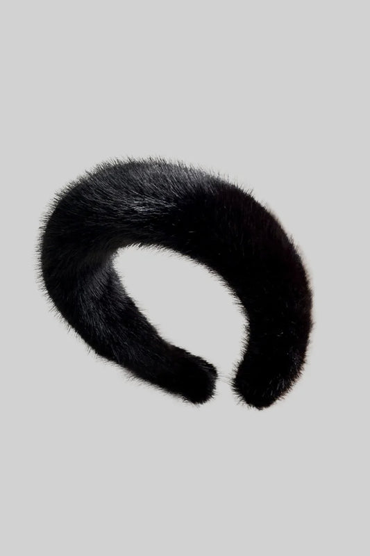 Elegant Fluffy Headband - Black - White