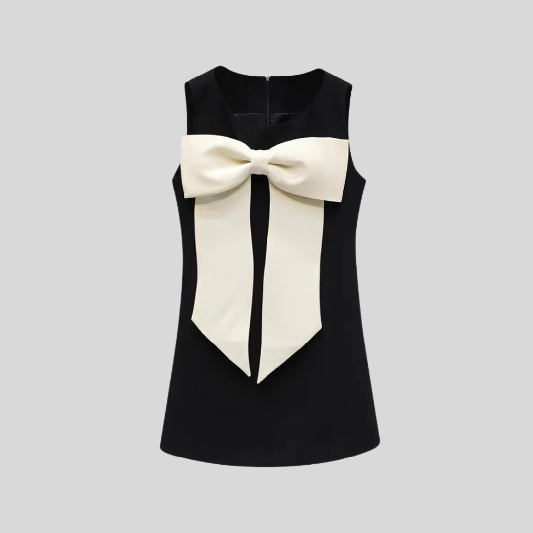 Bold Sleeveless Mini Dress with Massive Ribbon - Black