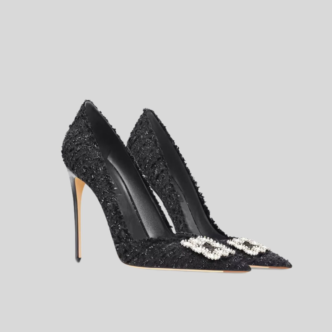 Weave Rhinestones High Heels - Black