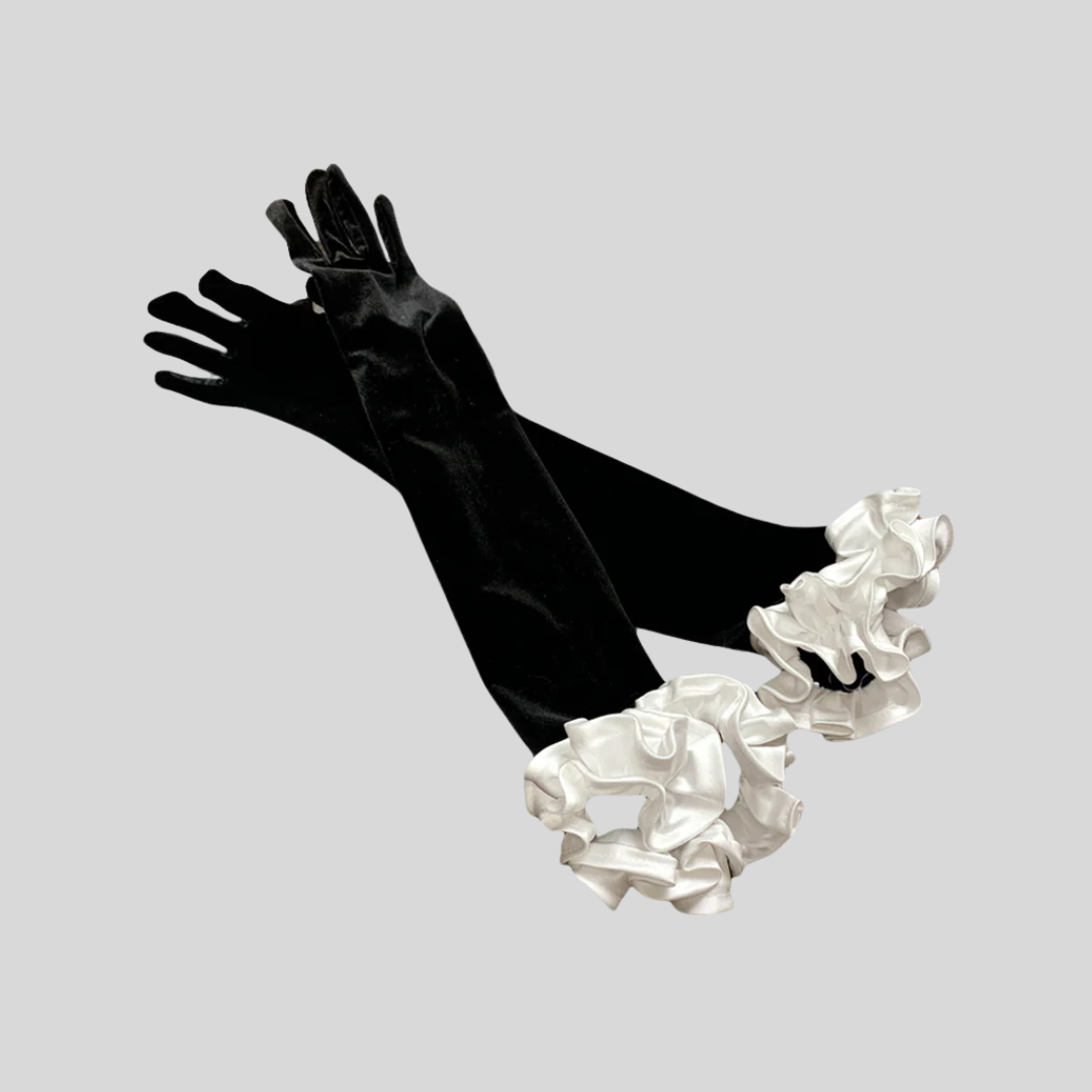 Elegant Velvet Evening Gloves - Black