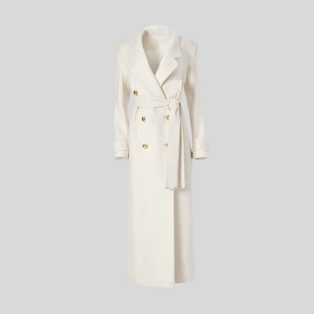 Chic Long Coat with Bold Wide Lapels - Ivory