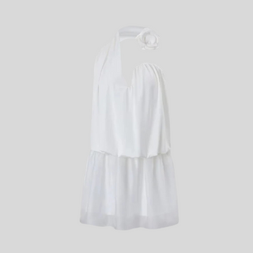 Draped Co-Ord With Flower-Embellished Top And Matching Sheer Skirt - White