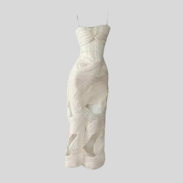 Sleeveless Evening Gown With Intricate Swirling Textures And Sheer Base Material - Ivory