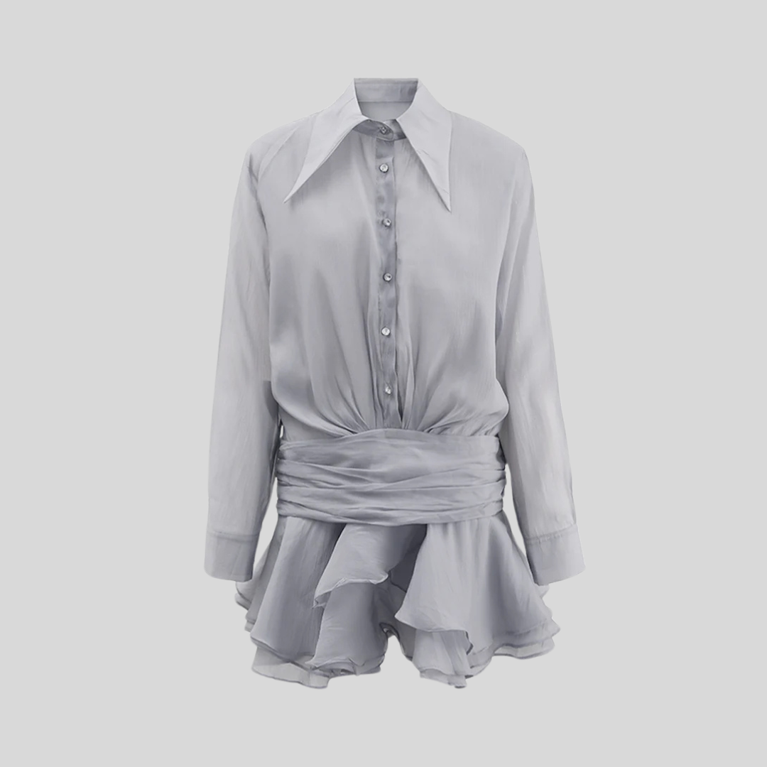 Button-Down Top with Waist Shaping - Gray