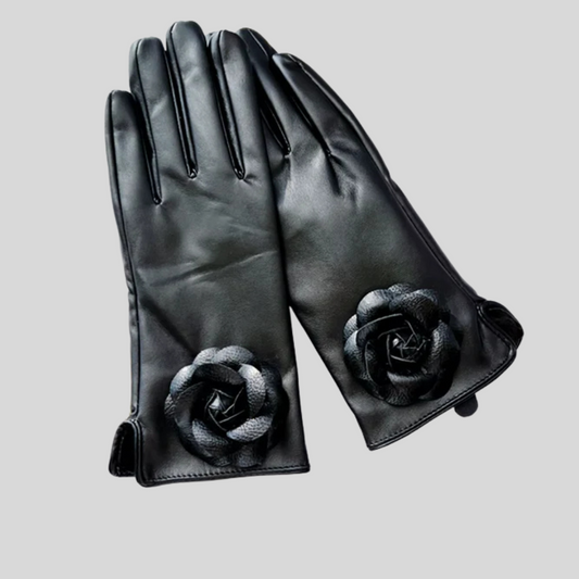 Flower Leather Gloves - black