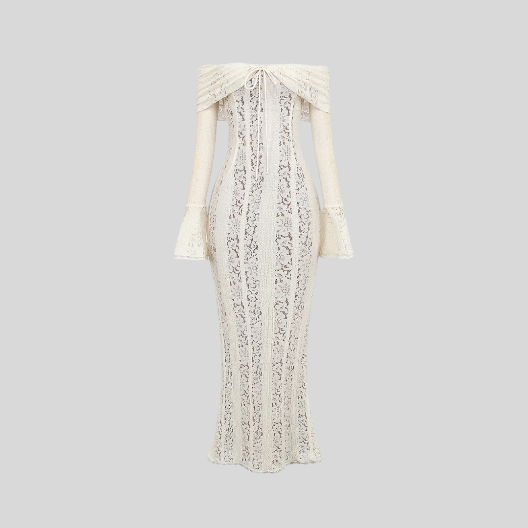 Solid Slimming Lace Dress - White