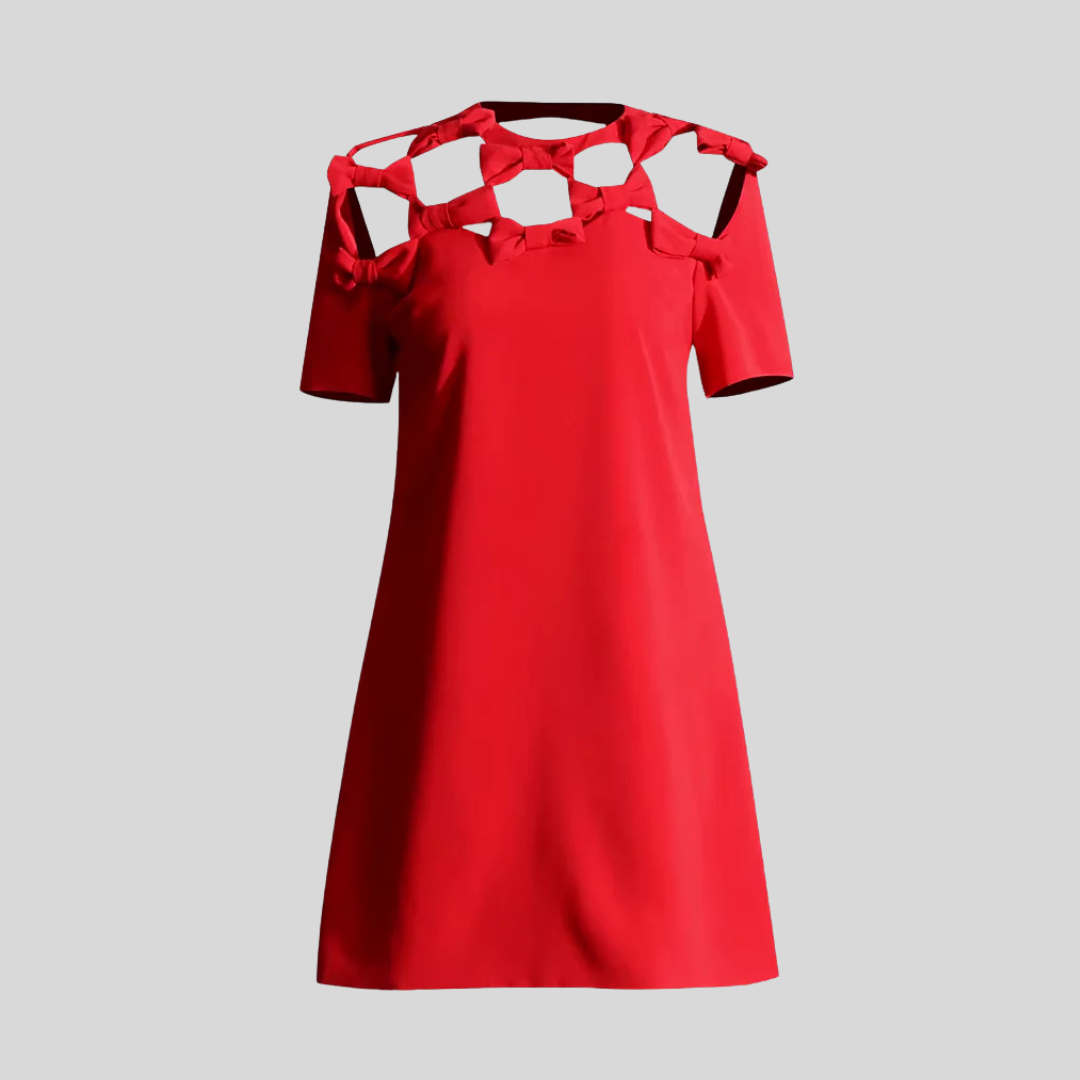 Bowknot Hollow Out Mini Dress - Red