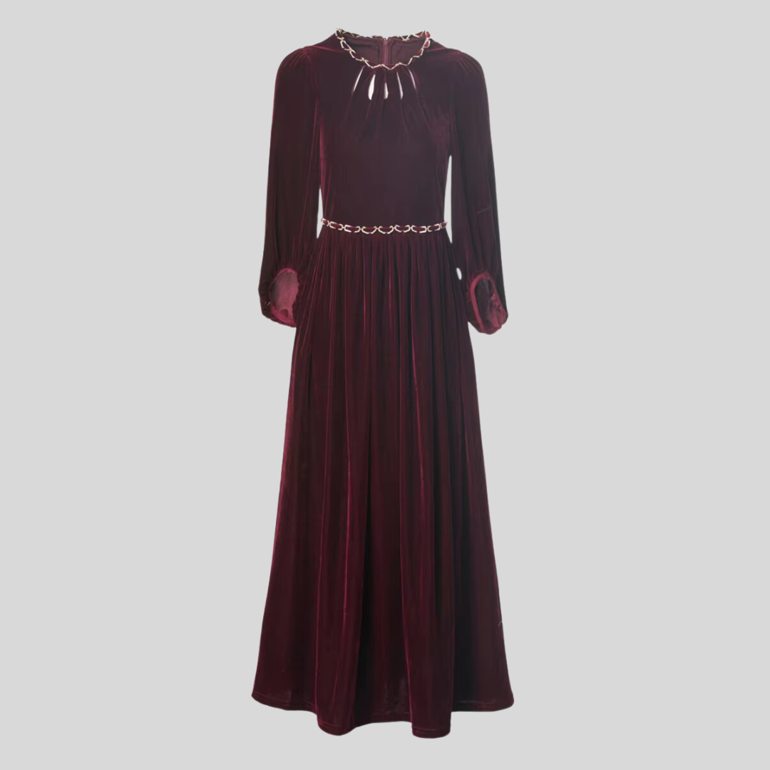 Loose Elegant O-Neck Patchwork Dress - Burgundy - Black