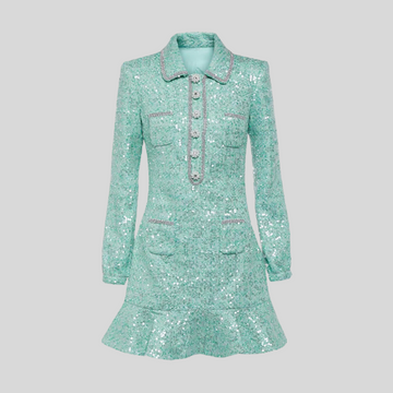 Sequin-Embellished Knitted Dress - Turquoise