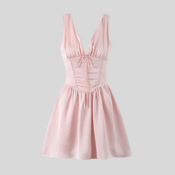 Elegant Sleeveless Corset Dress With Deep V-Neckline - Black - Pink
