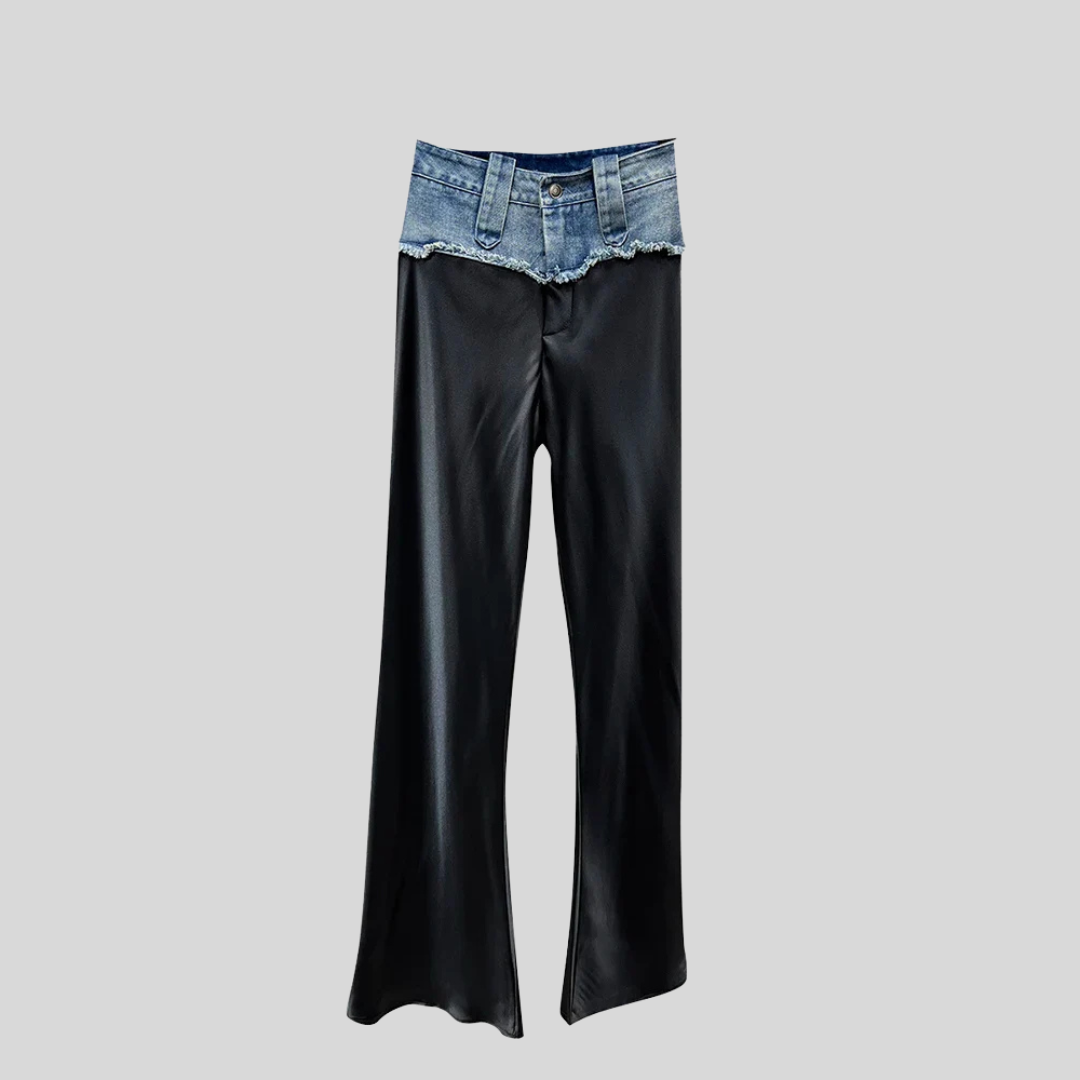 Patchwork Straight Pants - Black & Jeans