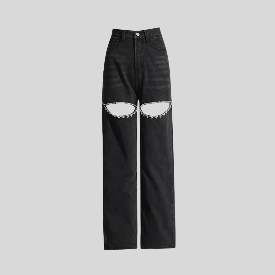 High-Rise Jeans with Thigh Slits - Black