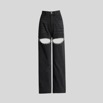 High-Rise Jeans with Thigh Slits - Black