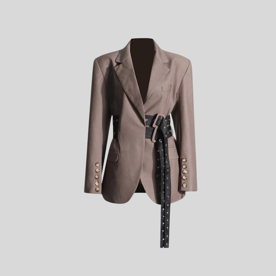 Modern Blazer with Double Belt - Brown