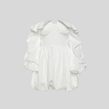 Mini Dress With Oversized Ruffled Sleeves And Voluminous Skirt - White